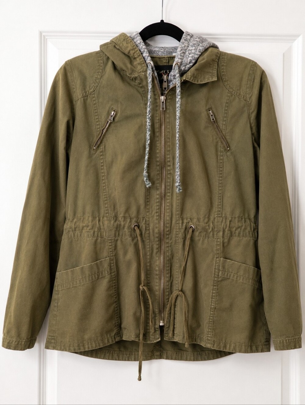 Olive Green Junior Girls Utility Jacket With Hood Size Large By Love Tree